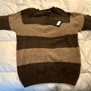 Men's Brown Striped Brushed Wool Crewneck